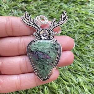 Ruby-zoisite Deer Pendant 925 Sterling Silver Pendant Ruby-zoisite Gemstone Handmade Silver Gemstone Jewelry Ruby Pendant For Necklaces