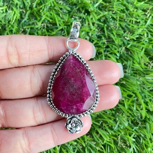 Handmade Ruby 925 Sterling Silver Pendant - Gemstone Jewelry