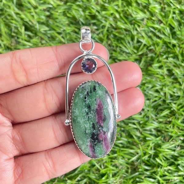Ruby Zoisite Pendant 925 Sterling Silver Pendant Ruby Zoisite Gemstone Pendant Handmade Silver Gemstone Jewelry Ruby Pendant For Necklaces