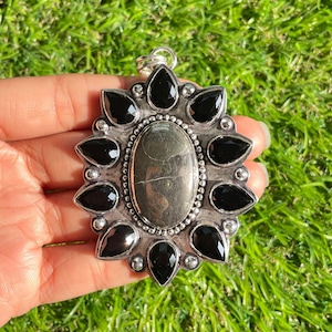 Handgemachter Apachen Pyrit & Spinell 925 Sterling Silber Anhänger