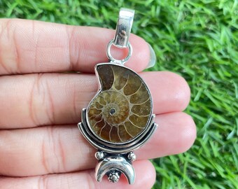 Pendentif En Argent 925 Sterling Avec Ammonite Naturelle - Fait Main En Inde, Neuf