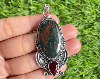 Bloodstone Pendant 925 Sterling Silver Pendant Bloodstone Gemstone Pendant Handmade Silver Gemstone Jewelry Gift for her Gift for mom Jewels