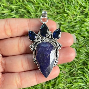 Blue Sapphire Pendant 925 Sterling Silver Pendant Blue Sapphire Gemstone Pendant Handmade Silver stone Jewelry Sapphire Pendant For Necklace