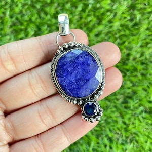 Blue Sapphire Pendant 925 Sterling Silver Pendant Blue Sapphire Gemstone Pendant Handmade Silver stone Jewelry Sapphire Pendant For Necklace
