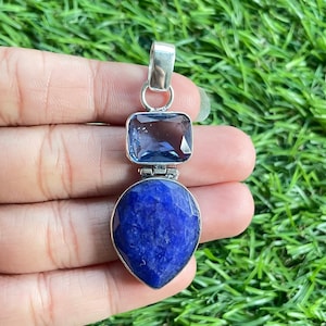 Blue Sapphire Pendant 925 Sterling Silver Pendant Blue Sapphire Gemstone Pendant Handmade Silver stone Jewelry Sapphire Pendant For Necklace
