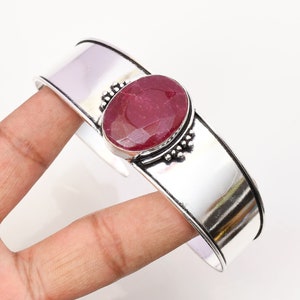 Ruby Cuff 925 Sterling Silver Bangle Ruby Gemstone Bracelet Handmade Ruby Silver Jewelry Bangle Gift Bracelets For women