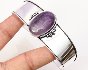 Handgemaakte amethist manchet: 925 sterlingzilveren armband