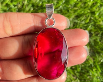 Handmade Red Garnet Pendant: 925 Sterling Silver Gemstone Jewelry