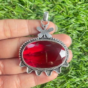 Garnet Pendant 925 Sterling Silver Pendant Red Garnet Gemstone Pendant Handmade Silver Gemstone Jewelry Red Garnet Silver Necklace Women
