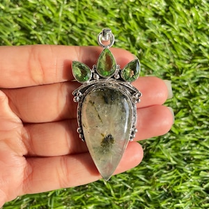Prehnite Pendant 925 Sterling Silver Pendant Prehnite Gemstone Pendant Handmade Silver Gemstone Jewellery Prehnite Pendant For Necklaces