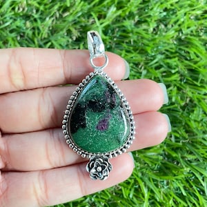 Ruby-zoisite Pendant 925 Sterling Silver Pendant Ruby-zoisite Gemstone Handmade Silver Gemstone Jewelry Ruby-zoisite Pendant For Necklaces
