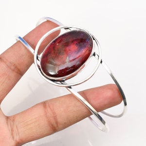 Red Labradorite Cuff: Handmade 925 Sterling Silver Bangle