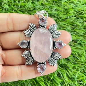 Rose Quartz Pendant 925 Sterling Silver Pendant Rose Quartz Gemstone Pendant Handmade Silver Gemstone Jewelry Quartz Pendant For Necklaces