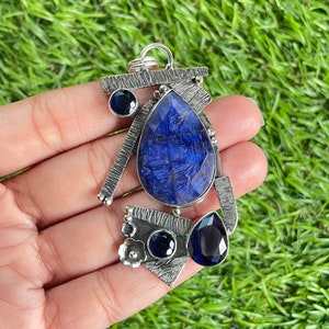 Blue Sapphire Pendant 925 Sterling Silver Pendant Blue Sapphire Gemstone Pendant Handmade Silver stone Jewelry Sapphire Pendant For Necklace