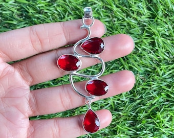 Handmade Garnet Pendant: 925 Sterling Silver Gemstone Jewelry