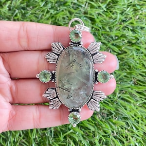 Prehnite Pendant 925 Sterling Silver Pendant Prehnite Gemstone Pendant Handmade Silver Gemstone Jewelry Prehnite Pendant For Necklaces
