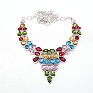 Multi Gemstone Necklace Multi Gemstone Necklace 925 Sterling Silver Necklace Multi Silver Jewelry Handmade Multi stone Jewelry