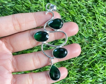 Green Onyx Pendant 925 Sterling Silver Pendant Onyx Gemstone Pendant Handmade Silver stone Jewelry Onyx Silver Pendant For Necklaces Women
