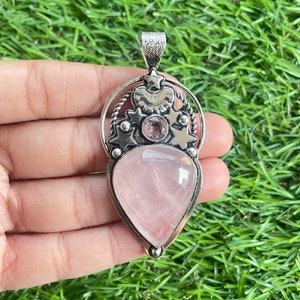 Rose Quartz Pendant 925 Sterling Silver Pendant Rose Quartz Gemstone Pendant Handmade Silver Gemstone Jewelry Quartz Pendant For Necklaces