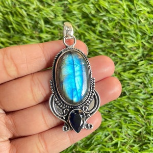 Labradorite 925 Sterling Silver Pendant Necklace Fire Labradorite Pendant Handmade Labradorite Jewelry Unisex Pendant Minimalist Jewelry