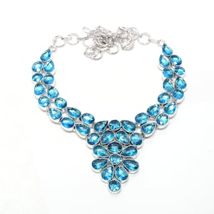 Blue Topaz Necklace Blue Topaz Gemstone Necklace 925 Sterling Silver Necklace Blue Topaz Silver Jewelry Handmade Blue Topaz stone Jewelry