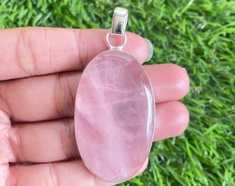 Rose Quartz 925 Sterling Silver Pendant Jewelry Rose Quartz Charm Pink Necklace Handmade Pendant Pink Statement Necklace Gift For Her