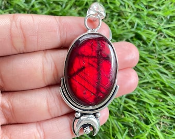 Red Labradorite Pendant 925 Sterling Silver Pendant Labradorite Handmade Jewelry Pendant For Gift Women Balancing gemstone Red Color Jewelry