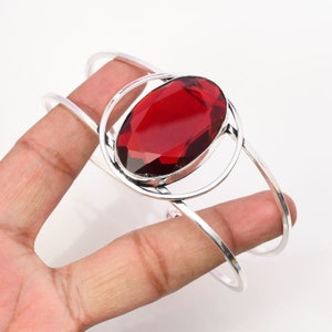 Garnet Cuff 925 Sterling Silver Bangle Garnet Gemstone Bracelet Handmade Garnet Silver Jewelry Garnet Bangle For Gift