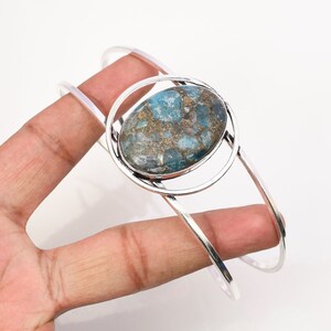 Copper Neon Apatite Cuff 925 Sterling Silver Bangle Neon Apatite Gemstone Bracelet Handmade Neon Apatite Silver Jewelry Bracelets For women
