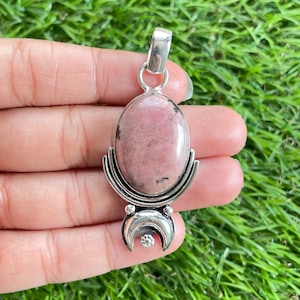 Rhodonite Pendant 925 Sterling Silver Pendant Rhodonite Gemstone Handmade Silver Gemstone Jewelry Rhodonite Silver Pendant For Necklaces