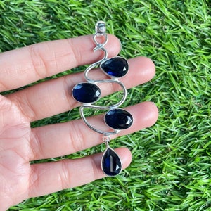 Blue Sapphire Pendant 925 Sterling Silver Pendant Blue Sapphire Gemstone Pendant Handmade Silver stone Jewelry Sapphire Pendant For Necklace
