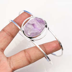 Amethyst Cuff 925 Sterling Silver Bangle Amethyst Gemstone Bracelet Handmade Amethyst  Silver Jewelry Bangle Gift Bracelets For women