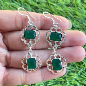 Emerald Earrings Emerald 925 Sterling Silver Gemstone Handmade Earrings Emerald Gemstone Dangle Earrings For Women Emerald Earrings For Gift