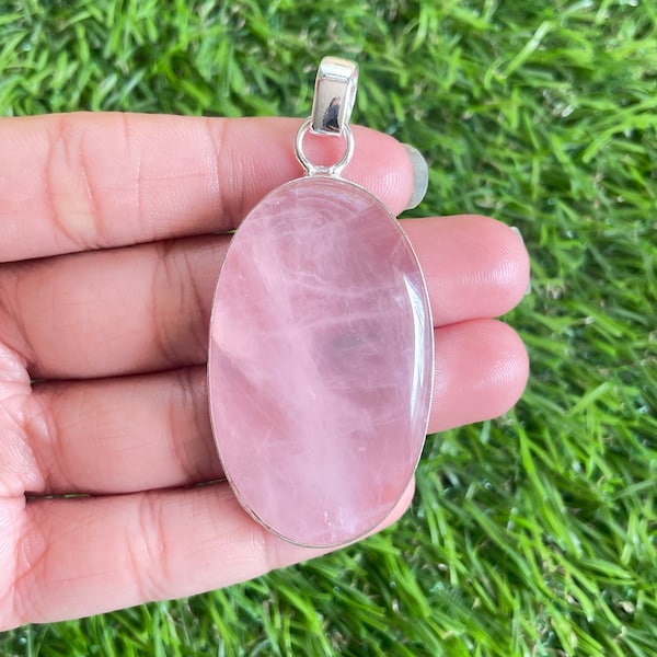 Rose Quartz 925 Sterling Silver Pendant Jewelry Rose Quartz Charm Pink Necklace Handmade Pendant Pink Statement Necklace Gift For Her