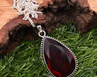 Silvershake Large 925 Sterling Silver Teardrop Gemstone Pendant - Statement Necklace Piece