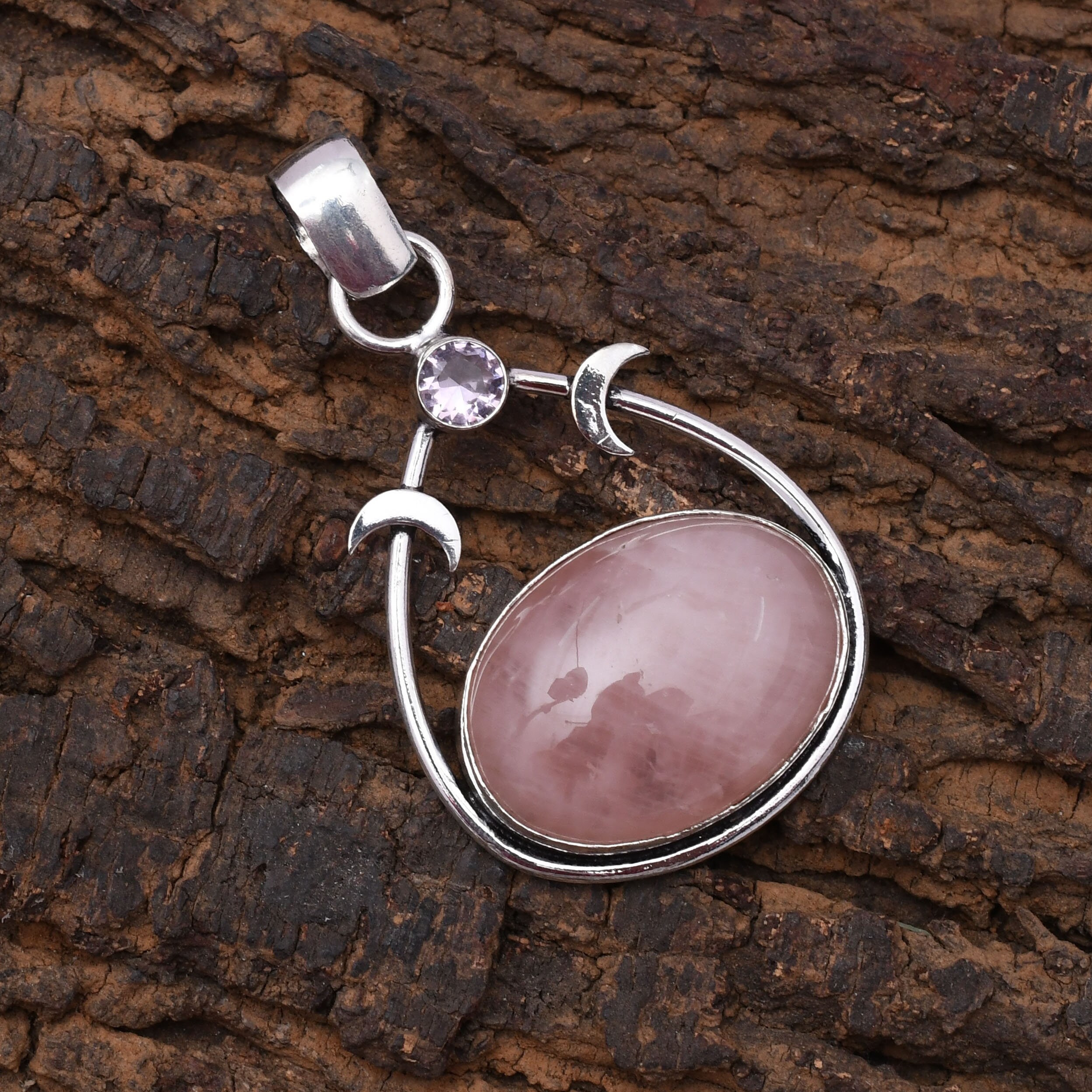 Ciondolo con Quarzo rosa sfera | pietra 1,7 cm - Didoni