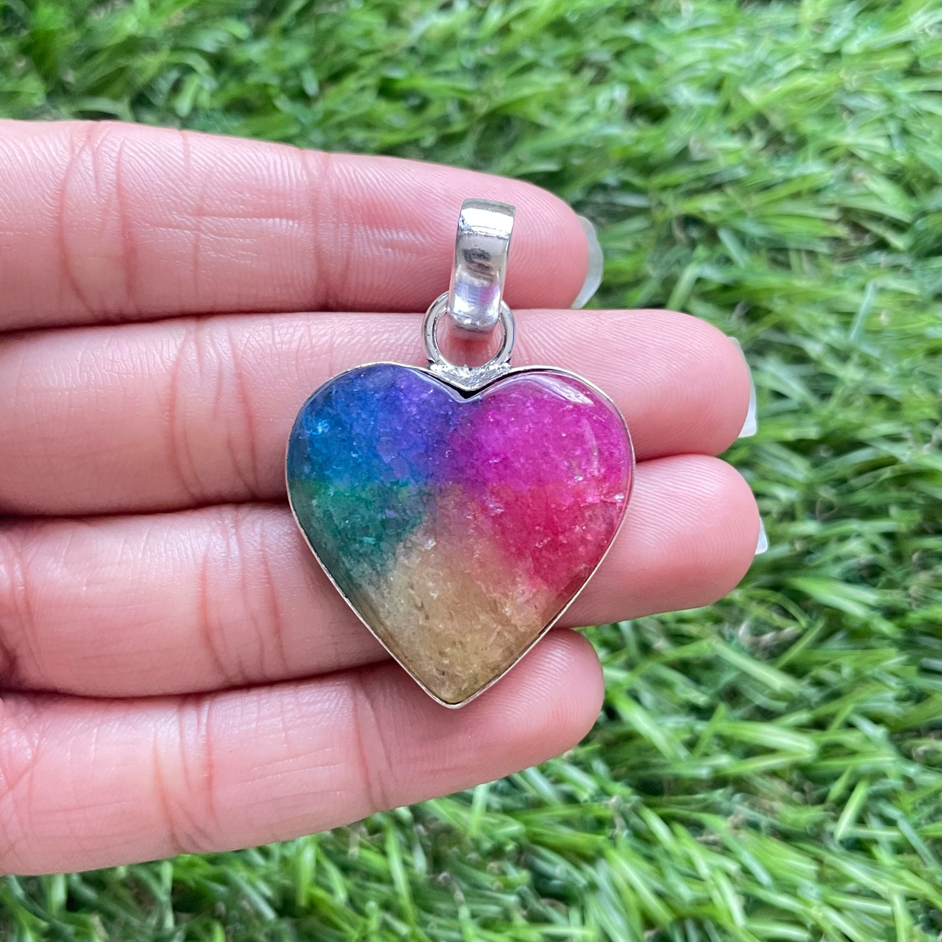 Solar Quartz Heart Pendant 925 Sterling Silver Pendant Solar