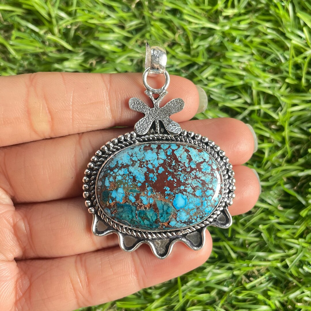 Handmade Turquoise Pendant: 925 Sterling Silver Gemstone Jewelry