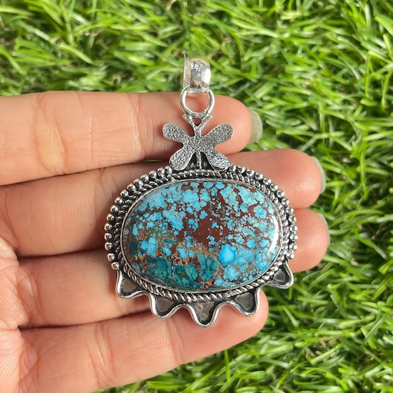 Handmade Turquoise Pendant: 925 Sterling Silver Gemstone Jewelry