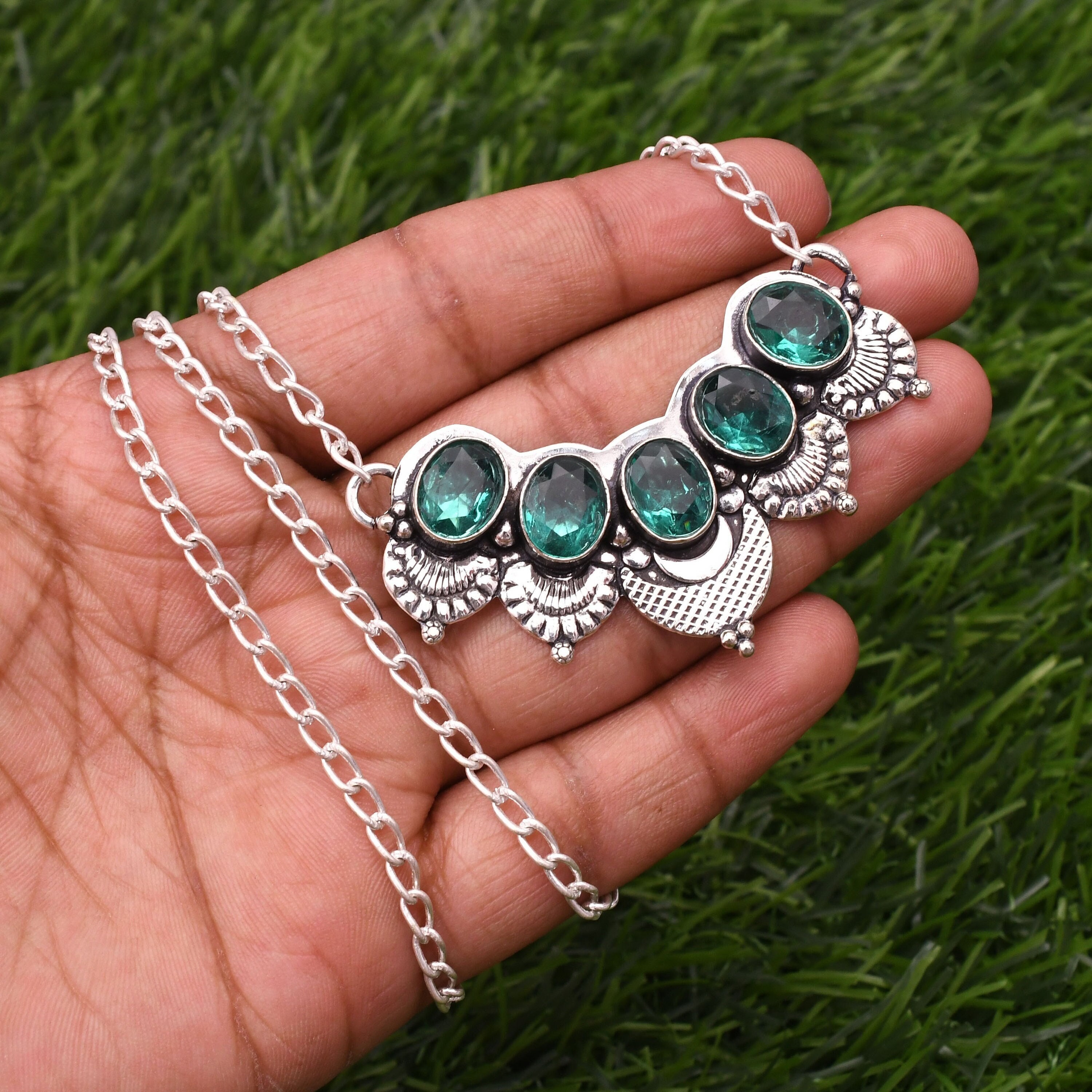 手作りのパライバトルマリン925スターリングシルバーネックレス - Etsy 