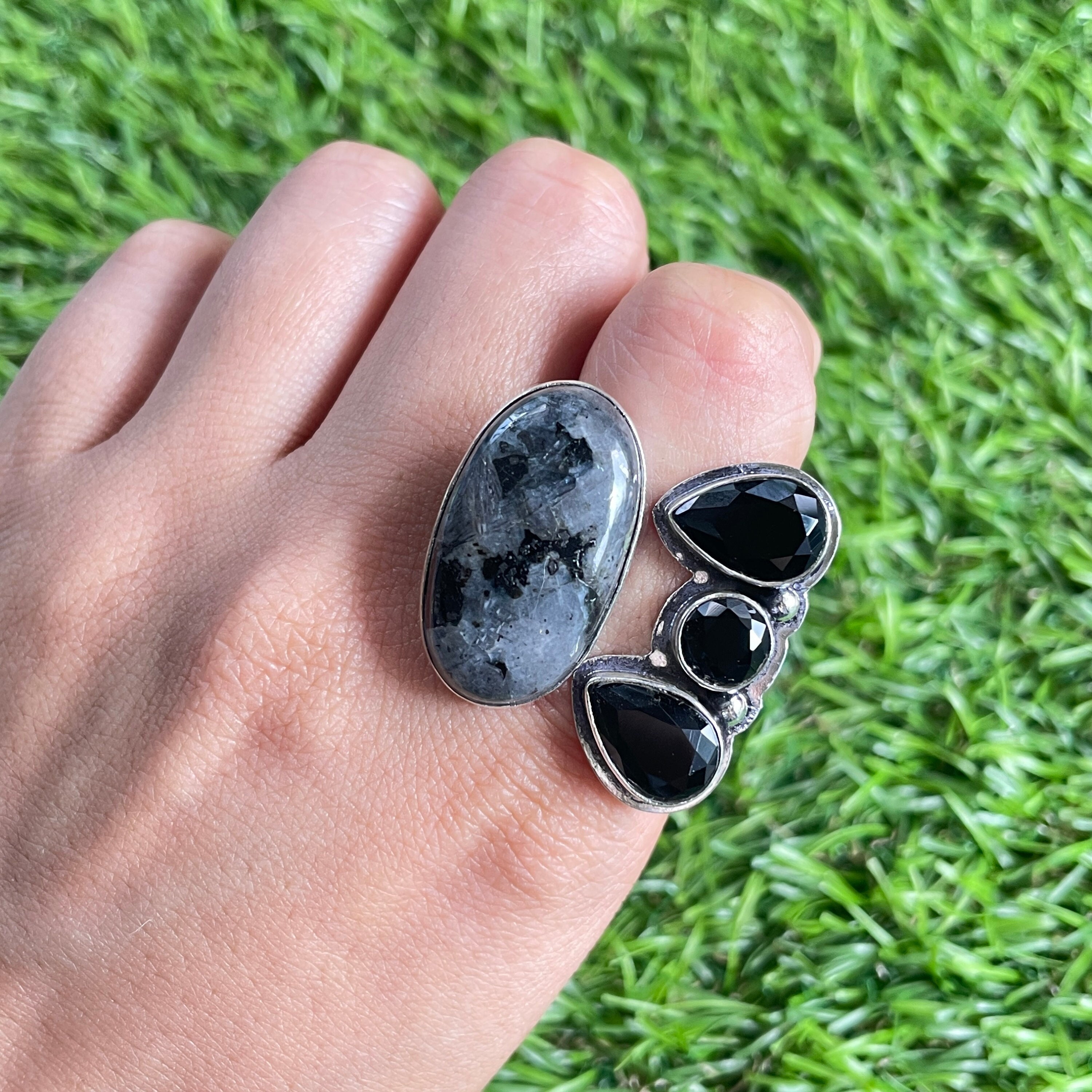 CTHY RING [LARVIKITE] 17号 Larvikite Ring Larvikite Silver Ring 925 Sterling Silver