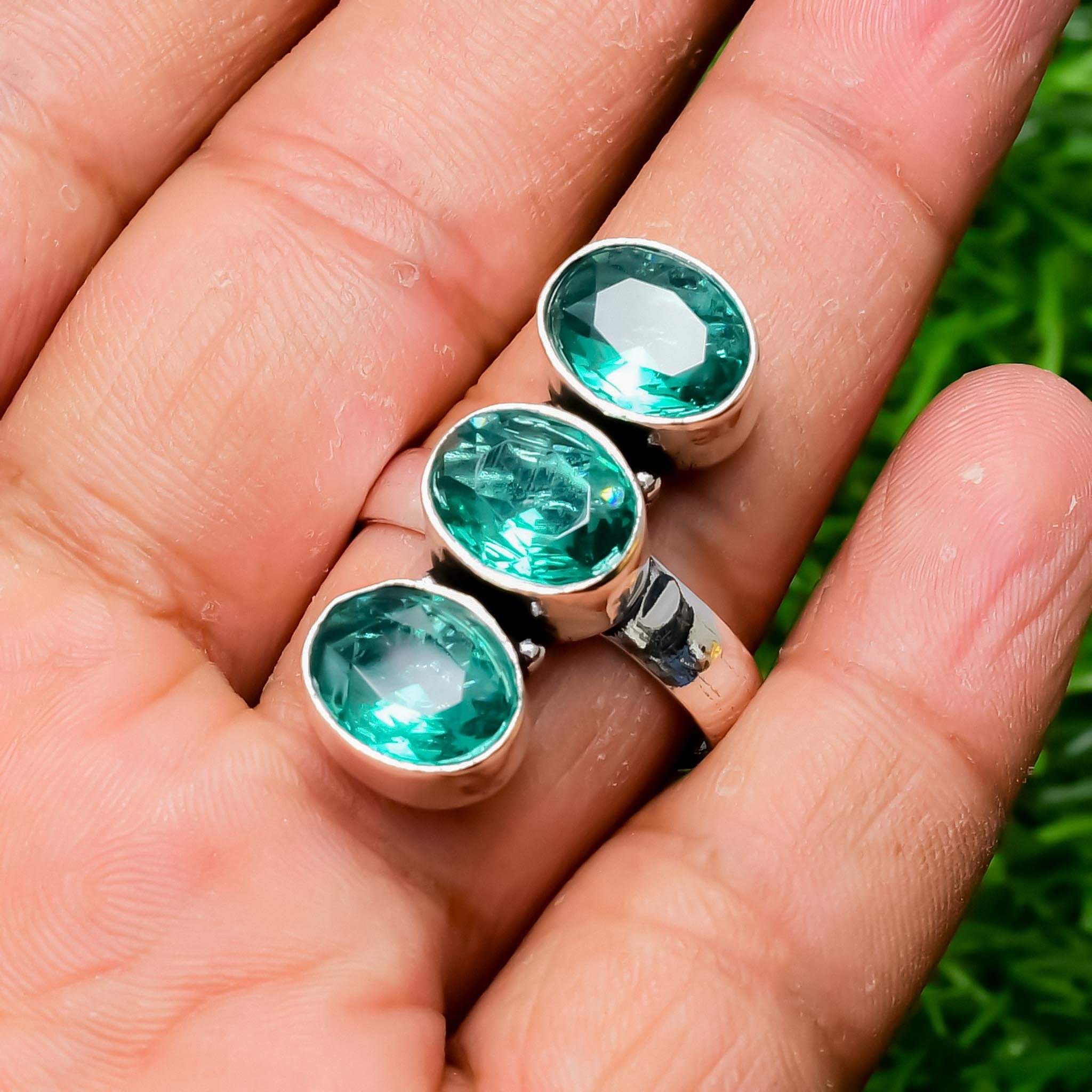 ハンドメイドパライバトルマリンリング：925スターリングシルバーの