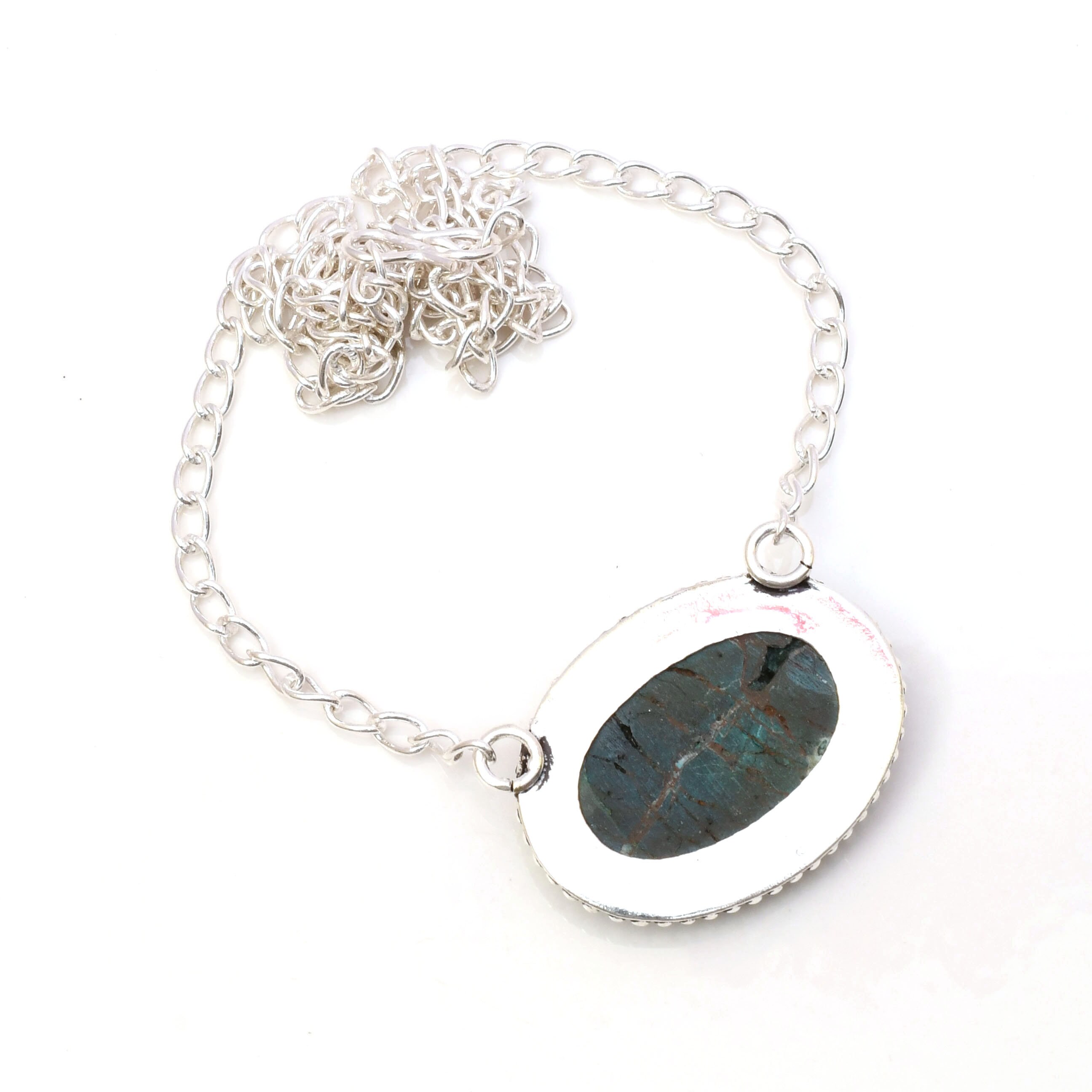Collier En Argent Sterling 925 Avec Turquoise - Fait Main En Inde - Longueur 18 Pouces - Réglable