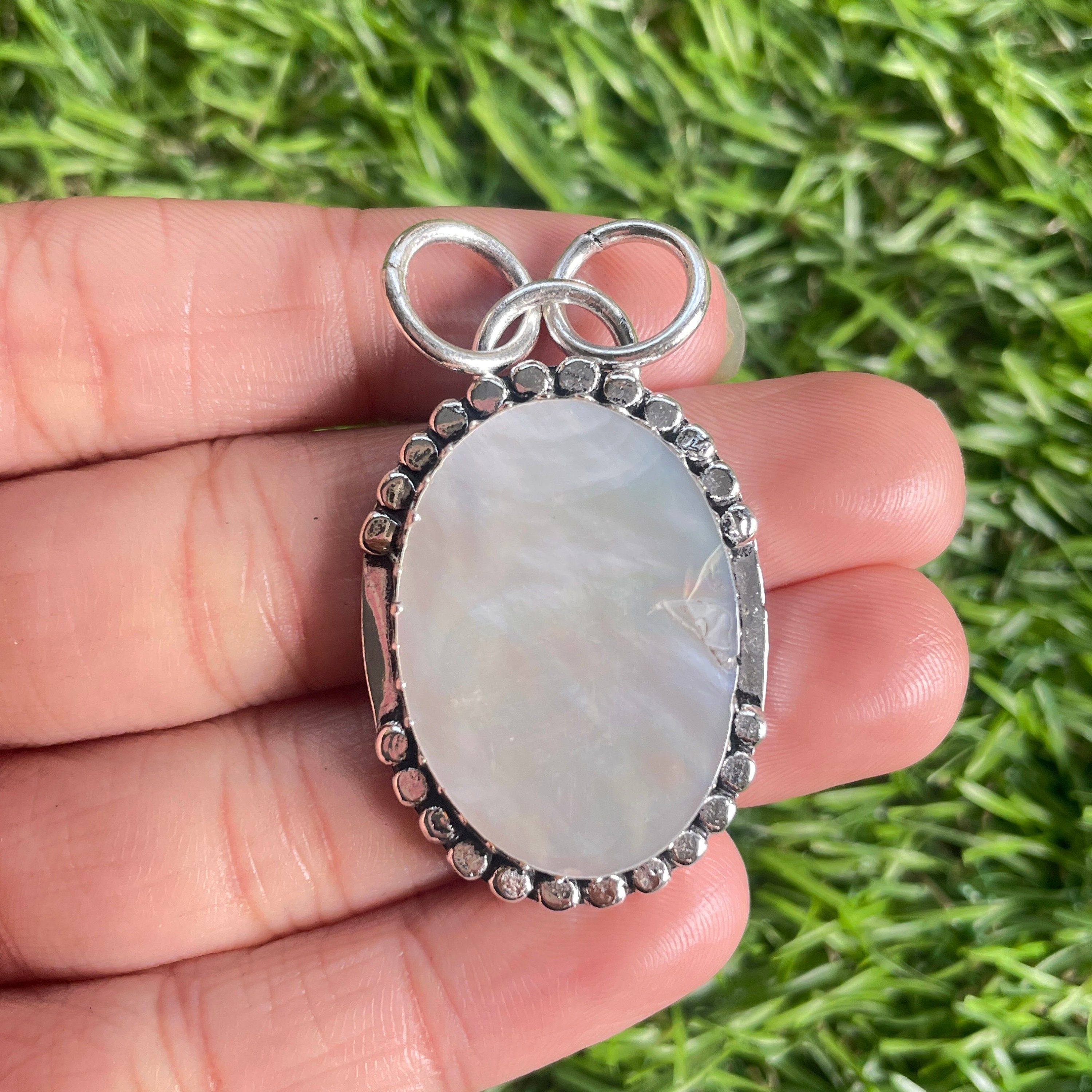 Handmade Mother of Pearl Pendant: 925 Sterling Silver Gemstone