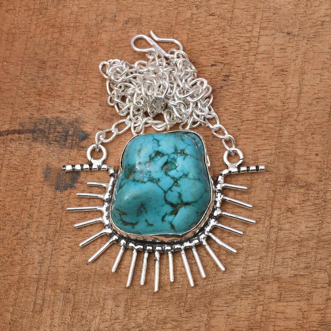 Handmade Turquoise Gemstone Necklace: 925 Sterling Silver Jewelry