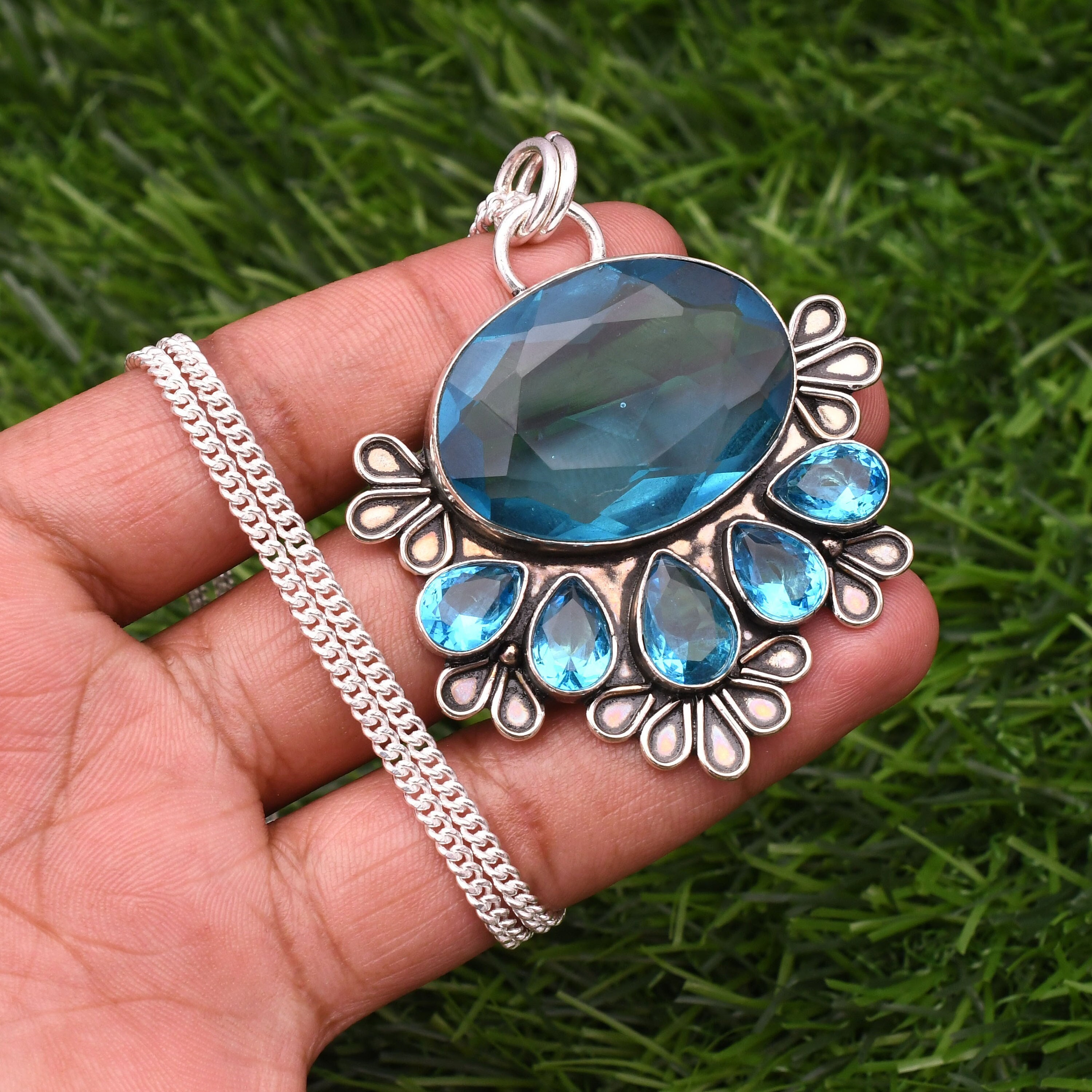 Blue Topaz Pendant 925 Sterling Silver Pendant Blue Topaz Blue Topaz Pendant 925 Sterling Silver Pendant Blue Topaz