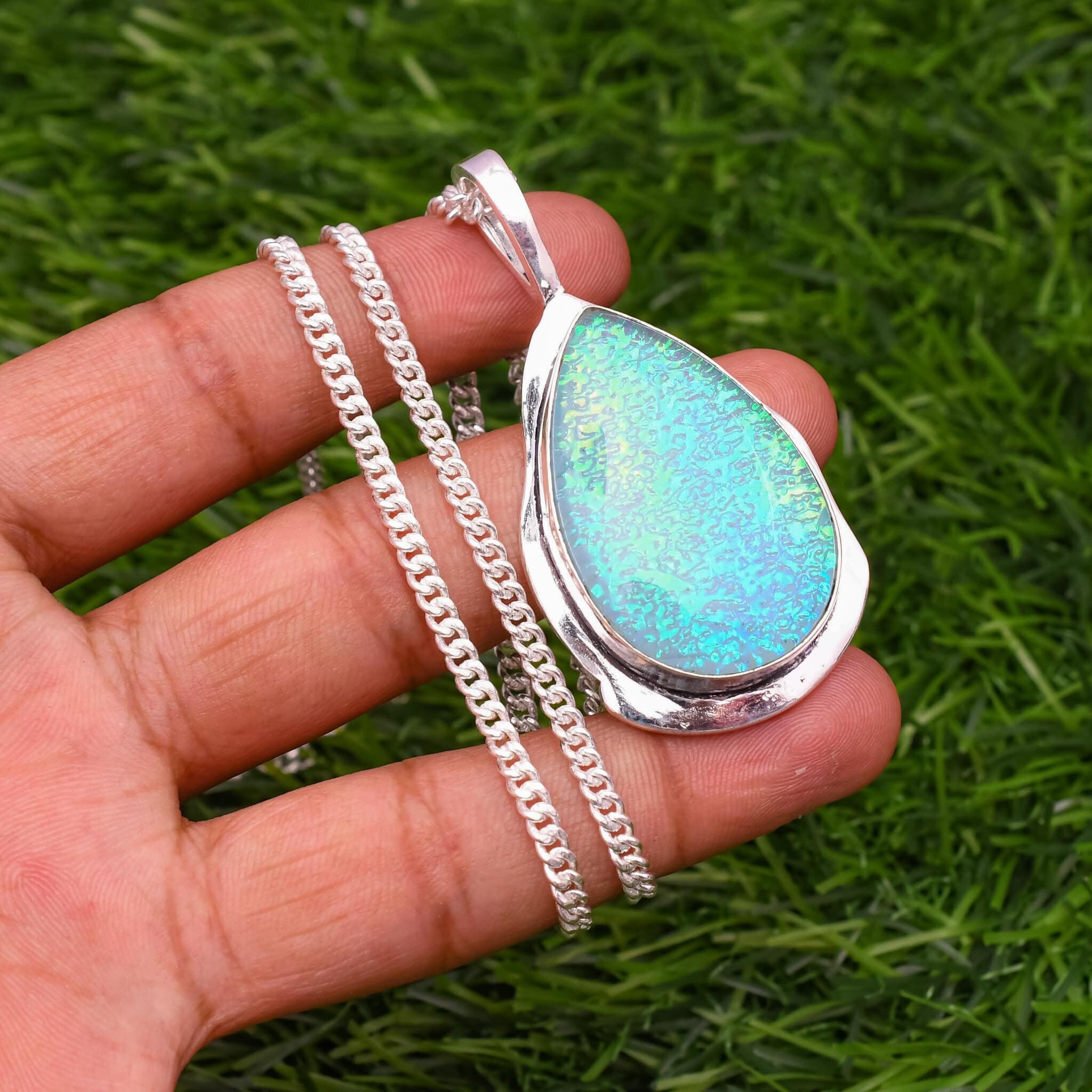Triplet Fire Opal Pendant: Handmade 925 Sterling Silver Charm - Etsy