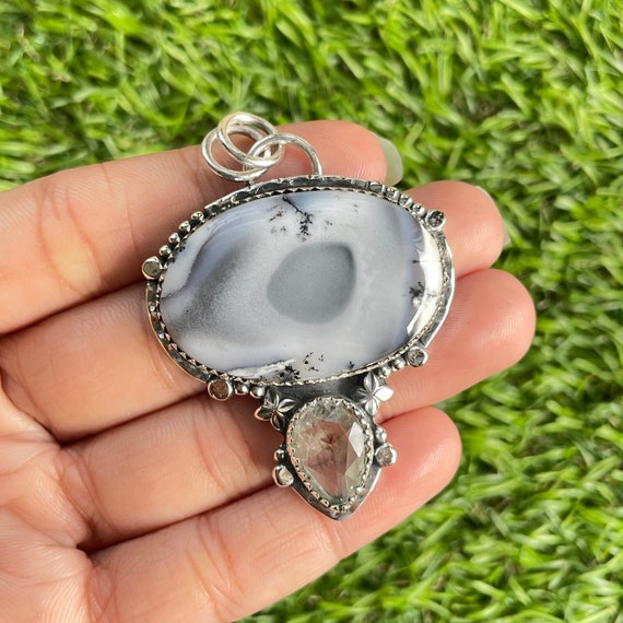 Dendritic Opal 2024 Wide Oval Pendant ~ 925 Sterling Silver