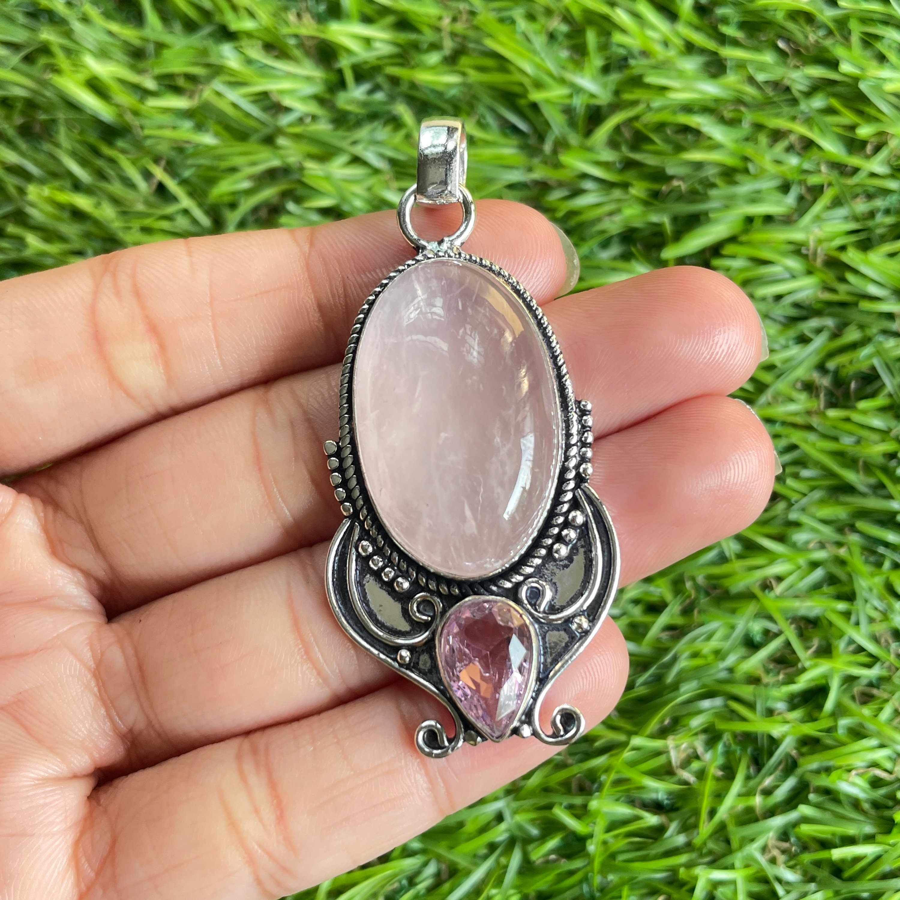 Rose Quartz Pendant 925 Sterling Silver Pendant Necklace