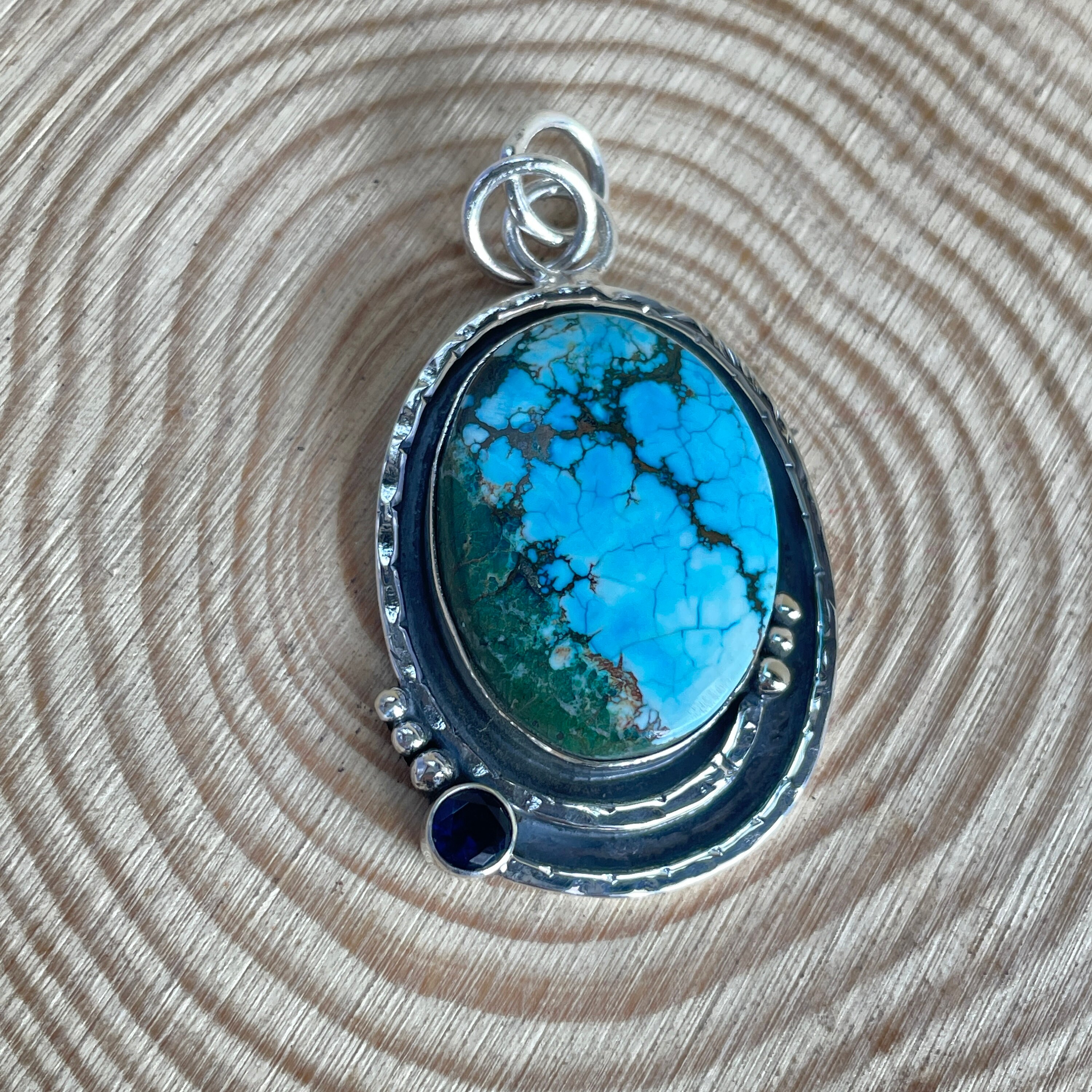 Pendentif Turquoise Et Argent 925 Sterling - Fait Main, Pierre Bleue Non Traitée, Collier 2.5 Pouces